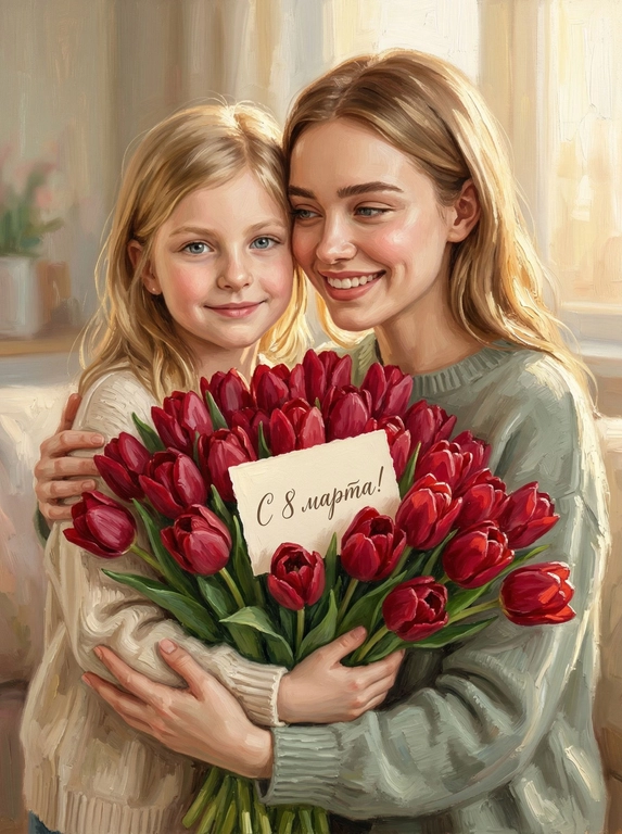 Открытка маслом на 8 марта
