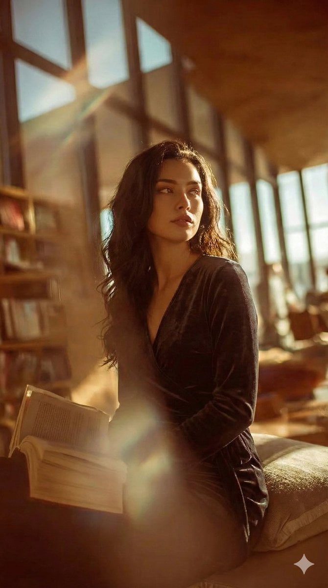 Портрет девушки в чёрном платье с книгой